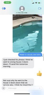 Dirty pool and text messages showing it was cleaned