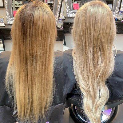 Before and after bright blonde.