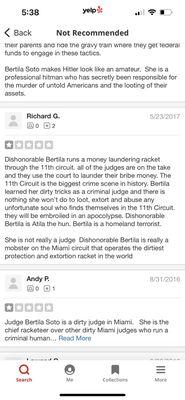 Past client reviews and horror stories from Judge Soto criminal and the same thing happened to me! My money has been stolen ! Lock her up!