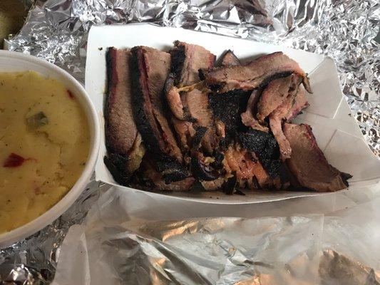 Sliced Brisket and Potato Salad.