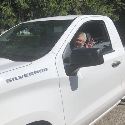 Mustang Sally (aka Mom) in her new Chevy Silverado... ready to haul.