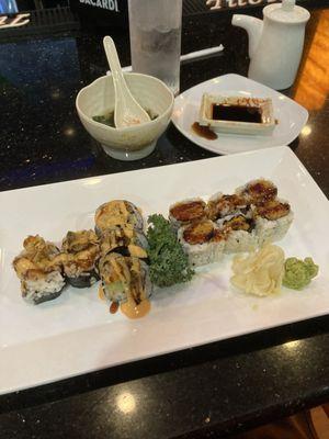 Vegetable tempura roll with spicy mayo, sweet potato roll