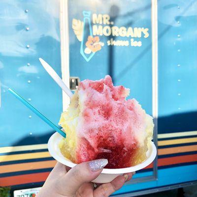 Island Style (Vanilla Ice Cream Base) Small Shave Ice - Strawberry, Mango, and Pineapple - topped with Condensed Milk