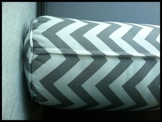 Bolster pillow edging and zipper detail.