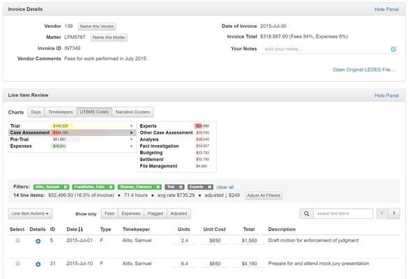 Invoice Details - UTBMS Code - Filter applied by selecting the first one and a subcategory of the second code - combined with...