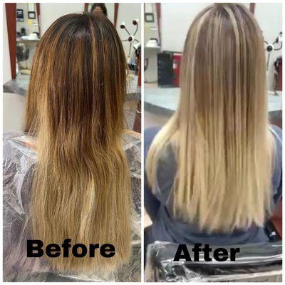 Hair, highlights, before and after, corrector