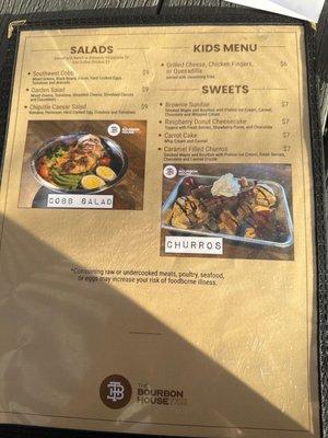 Back of menu