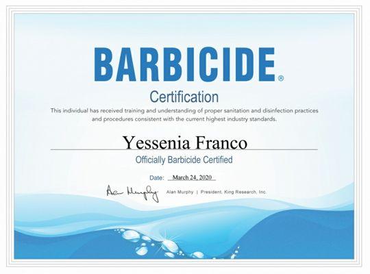 Certificate with Barbicide