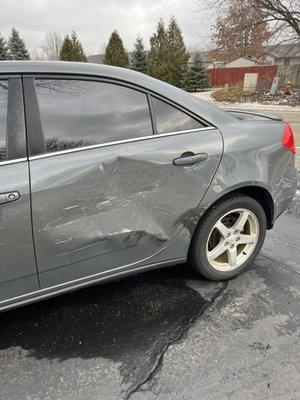 Car before taking in for repair. Notice the area immediately above the wheel well. See any rust?