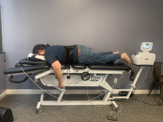 Lumbar decompression in action! Decompression helps pull discs in and decrease back pain.