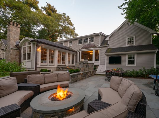 Outdoor living area with firepit.