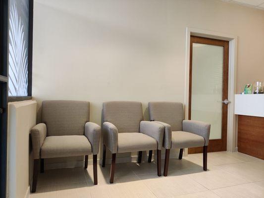 Cozy waiting area... Patients enter through the door on the right