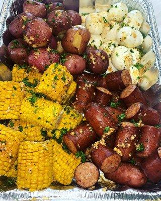 No Seafood Boil with a Cajun butter sauce