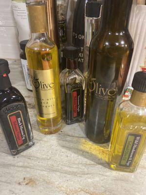 Assorted vinegars and olive oils