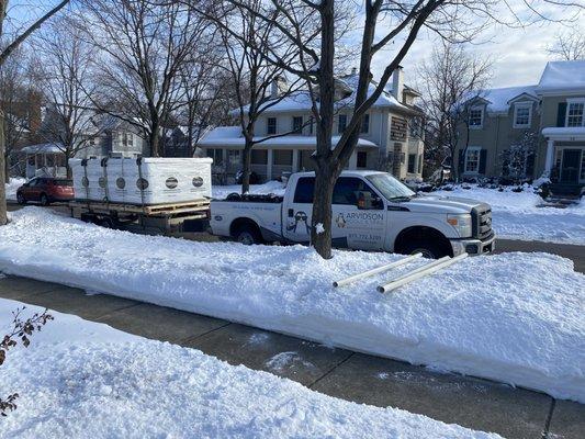 Here we are delivering a new Hydropool Swim Spa in 9" of snow!