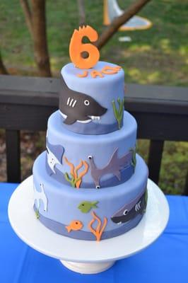 6th birthday cake- shark theme