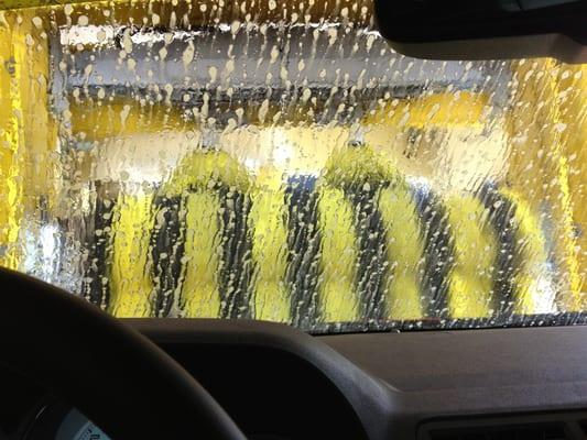 Inside the car during an auto wash