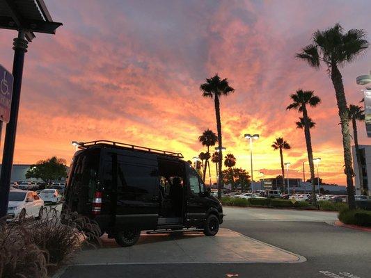 Sprinter Sales with a glorious sunset, in Long Beach.