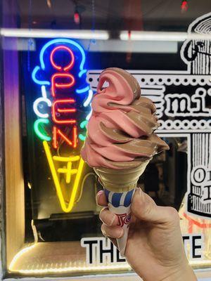 Strawberry and Philly chocolate soft serve!  I've been around the east coast and this is a legit microcreamery!