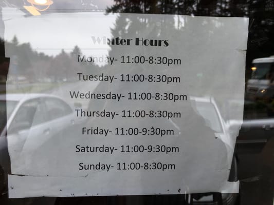 Winter hours