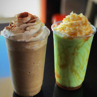 Here for fall! Pumpkin Spice and Green Caramel FasFrappes!