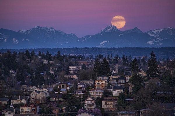 "La Luna":  The Super Worm Moon rises above the Cascade Mountains east of Seattle.