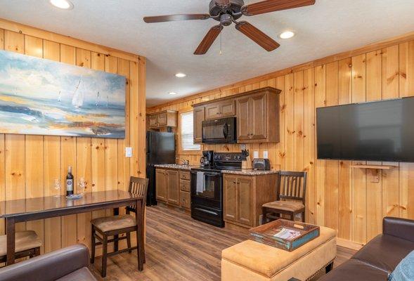 The Mountaineer Cabin has a beautiful knotty pine interior.