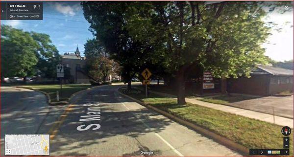 Approaching the Kalispell Main Street split from the south, clinic is shown on the right.