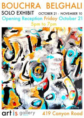 Event and Solo Exhibit by Bouchra Belghali at art is gallery santa fe.
Welcome