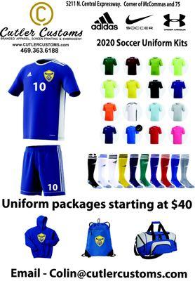 Soccer uniforms and player kits available.