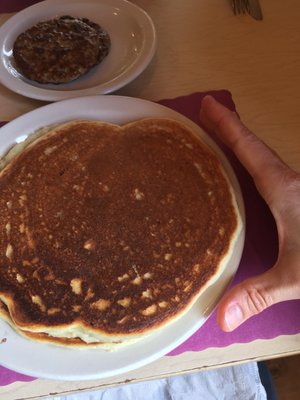 "Small" gf pancake. Ladies, one is enough. Delicious but filling.