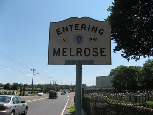 Entering Melrose Sign, City of Melrose. Melrose/Saugus line.