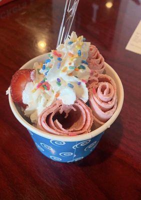 Strawberry rolled ice cream!