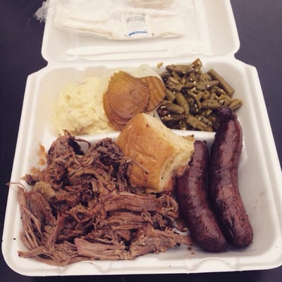 That's not pulled pork; it's brisket. But the sausage is outstanding. Worth a trip for the links.