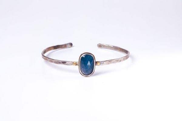 Blue Sapphire and Sterling Silver Bangle