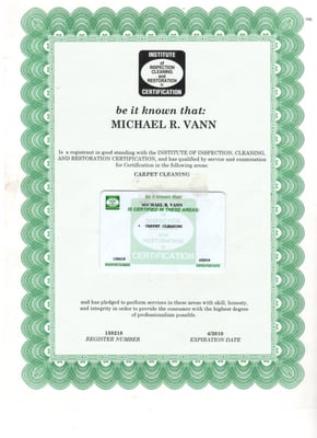 Michael vann's IICRC Certification