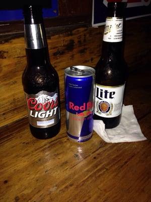 Bottle beer or just plain old red bull.  You'll find your fix at redwood