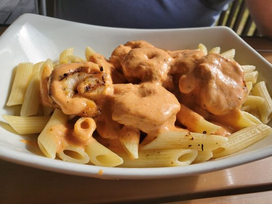 Penne with shrimp