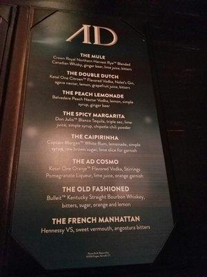 Cocktails menu