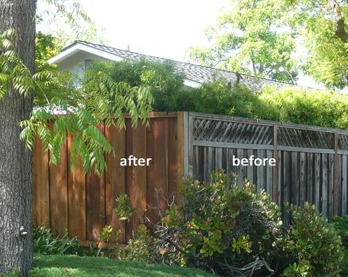 Fence before & after. Cleaning and sealing can make a huge impact on the overall appearance of the home.