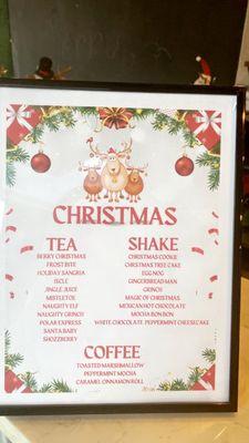 The Christmas Menu for Teas and Shakes.