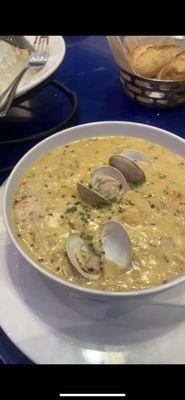 Clam chowder with lobster and crab