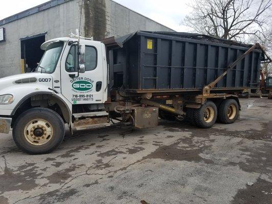 Don picking up and switching out dumpsters for our great customers