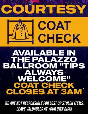 Free Coat Check Available!