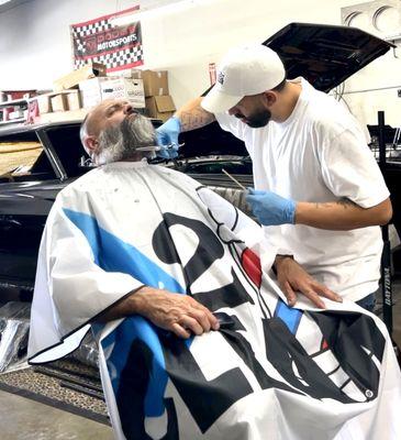 Mobile haircut. Get your haircut while your car gets washed!