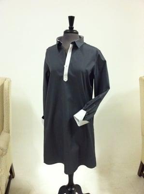 Charcoal Poplin Shirtdress with wonderful man shirt detailing by Claridge & King.