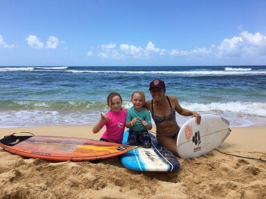 Great experience teaching and riding waves with these two little wahine's from New Zealand