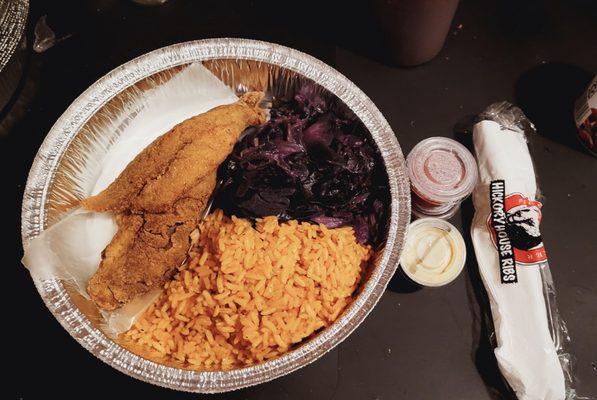 Fried Whiting 
Seasoned Yellow Rice 
Mixed Steamed Cabbage