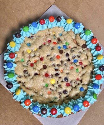 M&M cookie cake with cream cheese frosting!