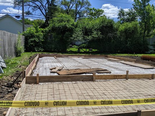 Garage pad in process, waiting for Village Inspector before pouring cement.   Passed!